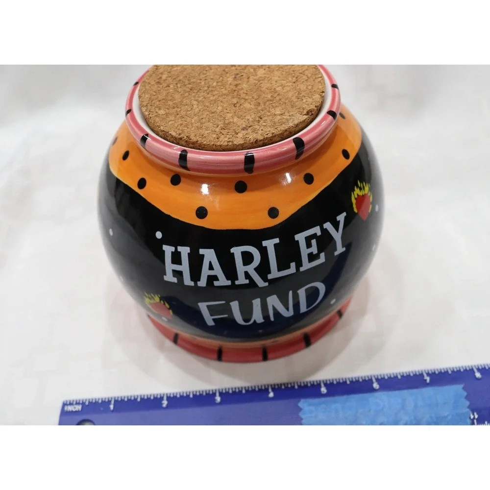 Bella Casa by Ganz Ceramic Harley Davidson Fund Jar Bank Cork Lid Item #6384 - Picture 12 of 13